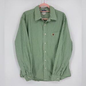 American Eagle Men's Green Striped Button Down Shirt Size XL 100% Cotton